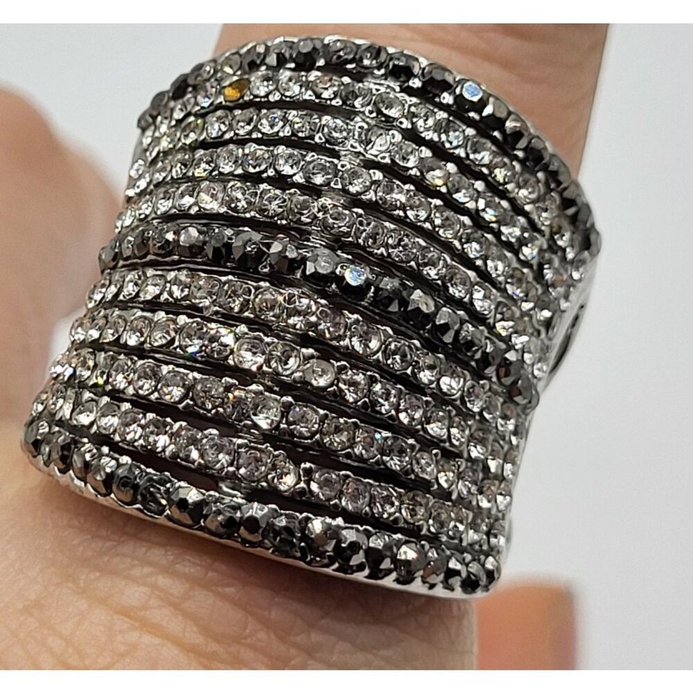 Chunky Wide Marcasite Crystal Silver Metal alloy Fashion Ring Size 8